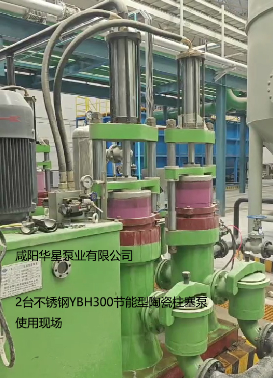 2臺不銹鋼YBH300節能型陶瓷柱塞泵使用現場